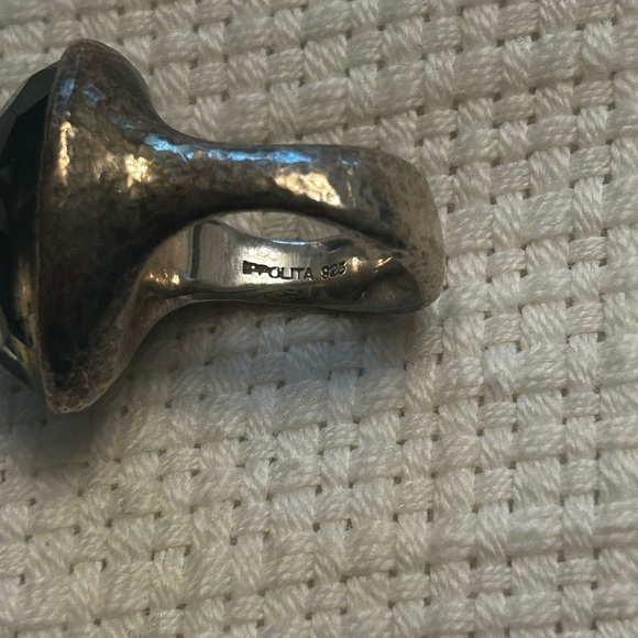 Ippolita Rock Candy Ring with Blue Topaz Gem and Hammered Silver body - Picture 10 of 11